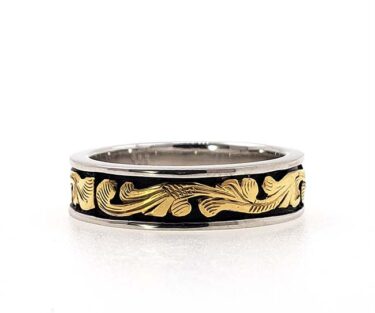 3mm Band Ring with Antiqued Gold Scroll