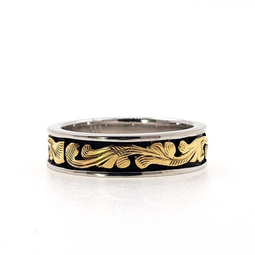 3mm Band Ring with Antiqued Gold Scroll