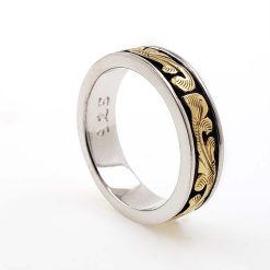 3mm Band Width Men Ring Antiqued Gold Scroll