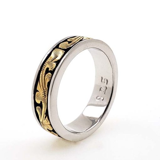 3mm Band Width Men Ring Antiqued Gold Scroll Gift for him