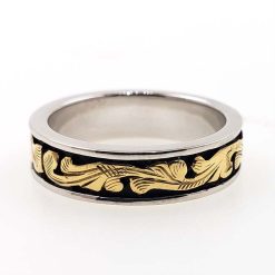 3mm Band Width Mens Ring with Antiqued Gold Scroll