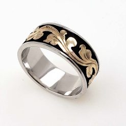 7mm Band Width Classic Antiqued Gold Scroll Ring