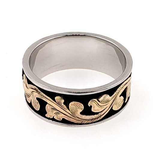 7mm Band Width Classic Antiqued Gold Scroll Ring 3