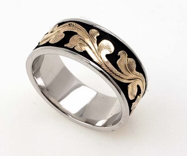 7mm Band Width Classic Antiqued Gold Scroll Ring