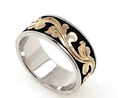 7mm Band Width Classic Antiqued Gold Scroll Rings 1