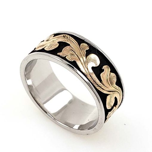 7mm Band Width Classic Antiqued Gold Scroll Rings 1