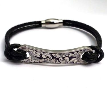 Mens Ladies Leather Engraved String Bar Bracelet with Personalised Engraved Coordinates Special Customized Gift for Her Him