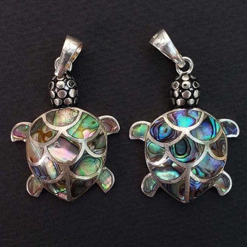 Mother Of Pearl Silver Turtle Pendant