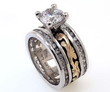 Princess Cut Twin Line Stones Engagement Ring