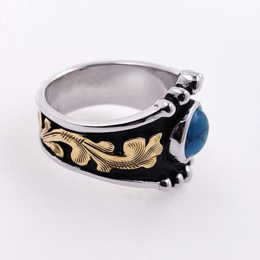 Round Turquoise 5 Beads Ladies Ring 1