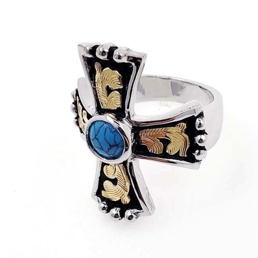 Turquoise Cross Beaded Ring