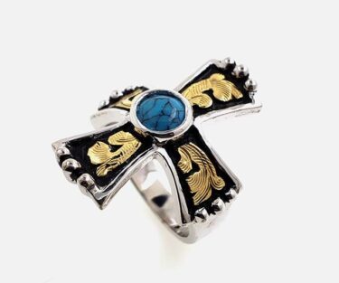 Turquoise Stone Cross Beaded Ring
