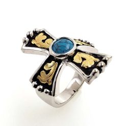 Turquoise Stone Cross Beaded Ring Gift