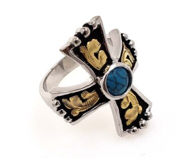 Turquoise Stone Cross Beaded Ring Gift for her