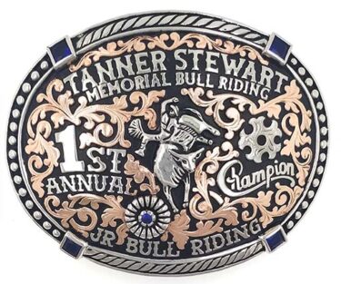 Oval Lariat Rope & Bead with Four Stone Accents Trophy Buckle