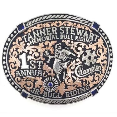 Oval Lariat Rope & Bead with Four Stone Accents Trophy Buckle