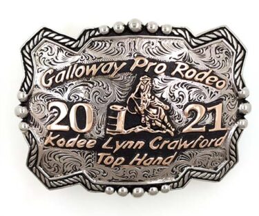 Engraved Western Notched Lariat Rope Border with Bead Accents Trophy Buckle