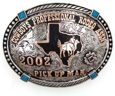 Engraved Oval Lariat Rope & Bead with Four Stone Accents Trophy Buckle