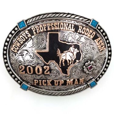 Engraved Oval Lariat Rope & Bead with Four Stone Accents Trophy Buckle