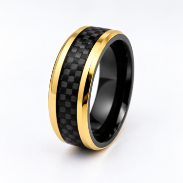 Black zirconium ring with carbon fiber inlay